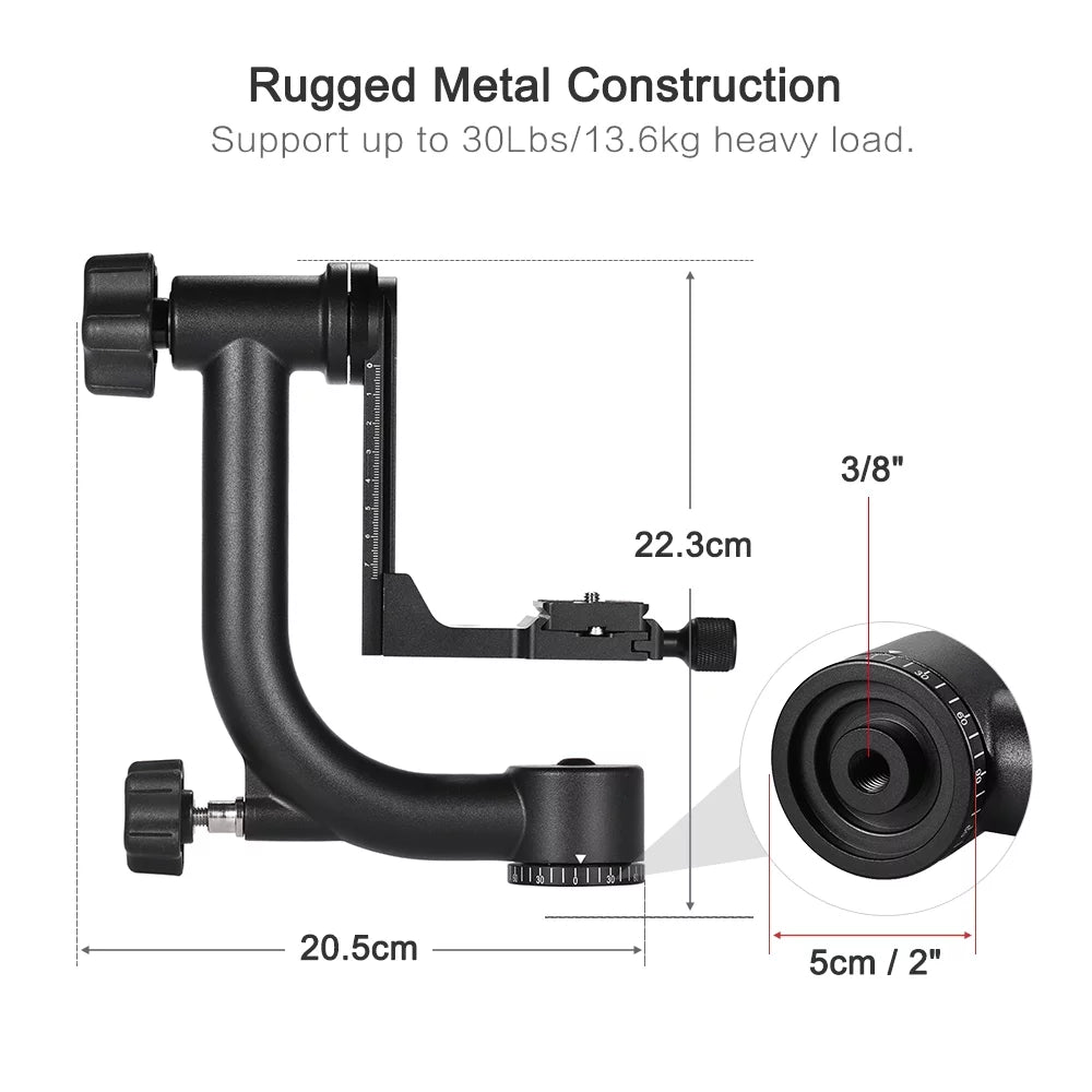 Aluminum Camcorder with Plate Standard Metal Quick Andoer 30Lbs/13.6kg Heavy for Support Watching Head Camera Alloy Arca-Swiss Duty Suitable Bird Panoramic Gimbal Tripod DSLR Release