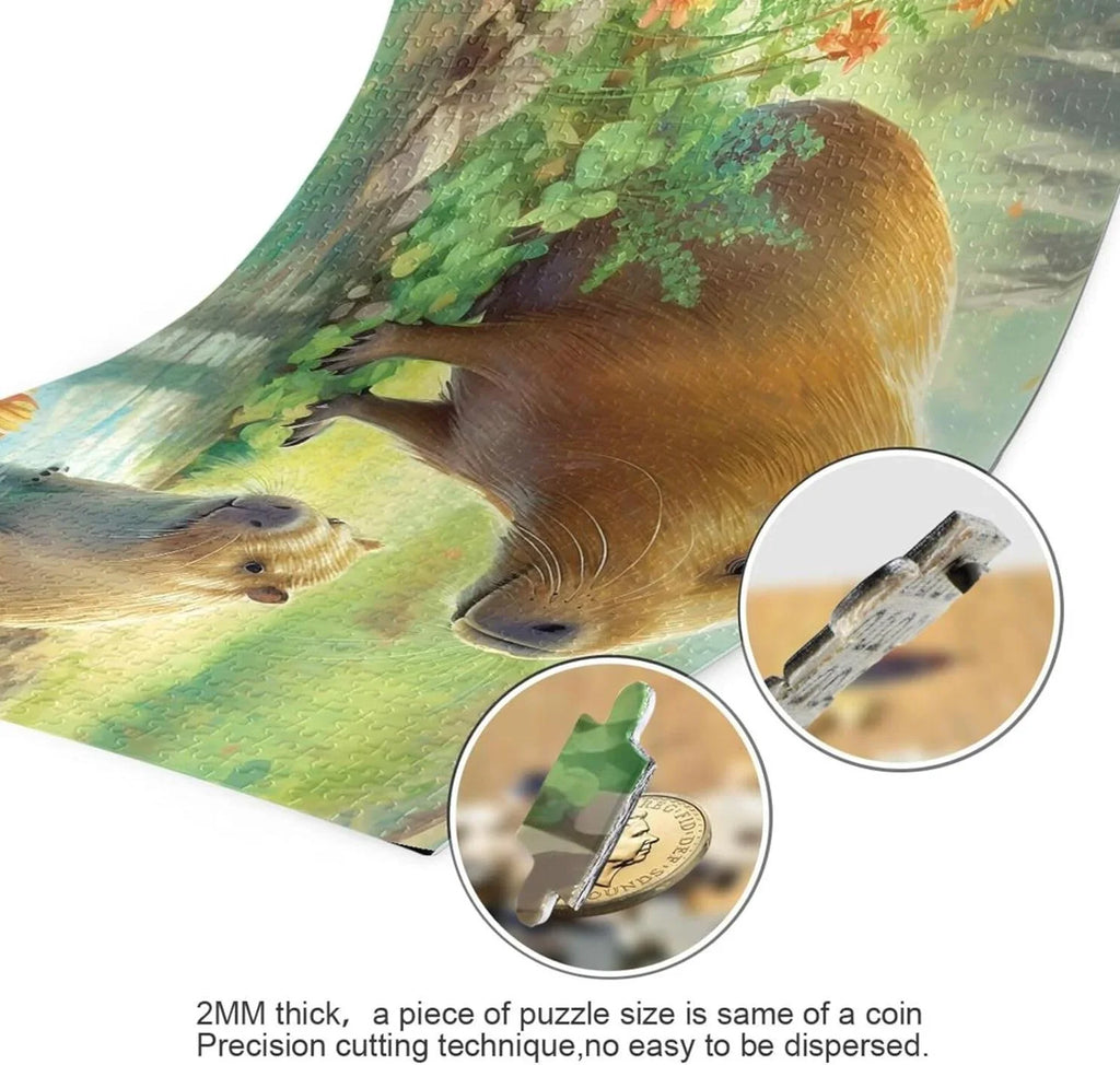 Exercise for Kids Brain Material 1000 PCS Wood Paper Game Gift Family Zigsaw Puzzle, Composite Bag, Parents Puzzle Jigsaw Fun for Adults, with Family Friends Storage Challenging Capybara
