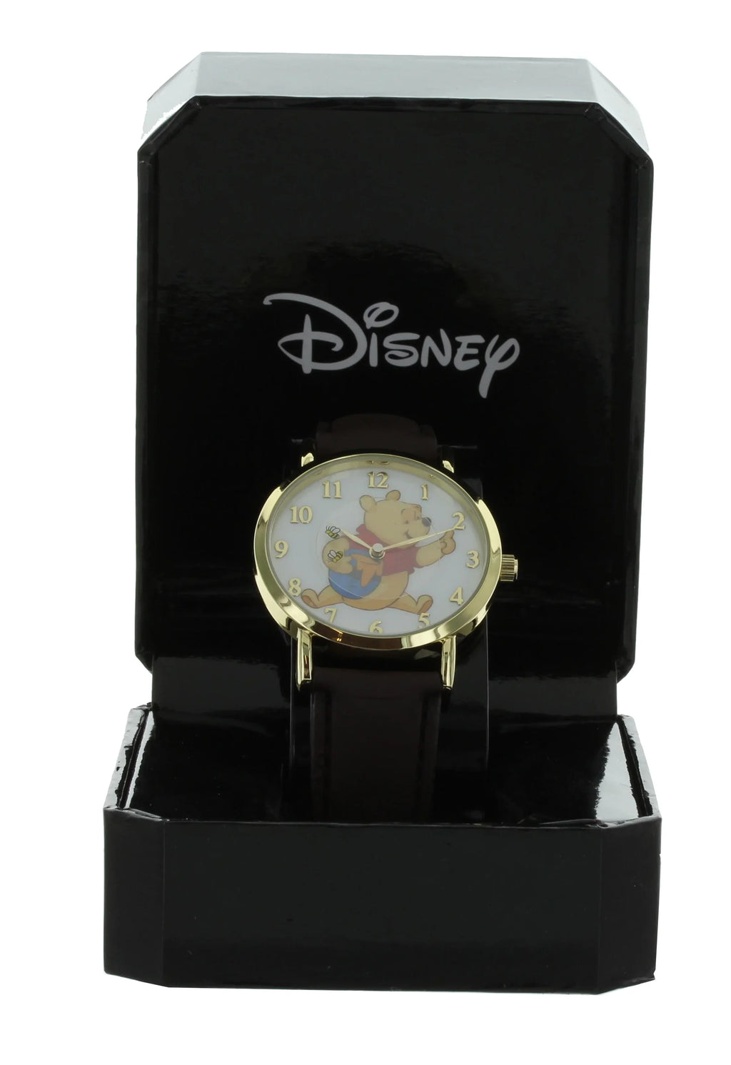 Analog Brown With Case Watch Pooh Tone Gold Band Winnie WP5003 Disney The Bees Rotating Leather