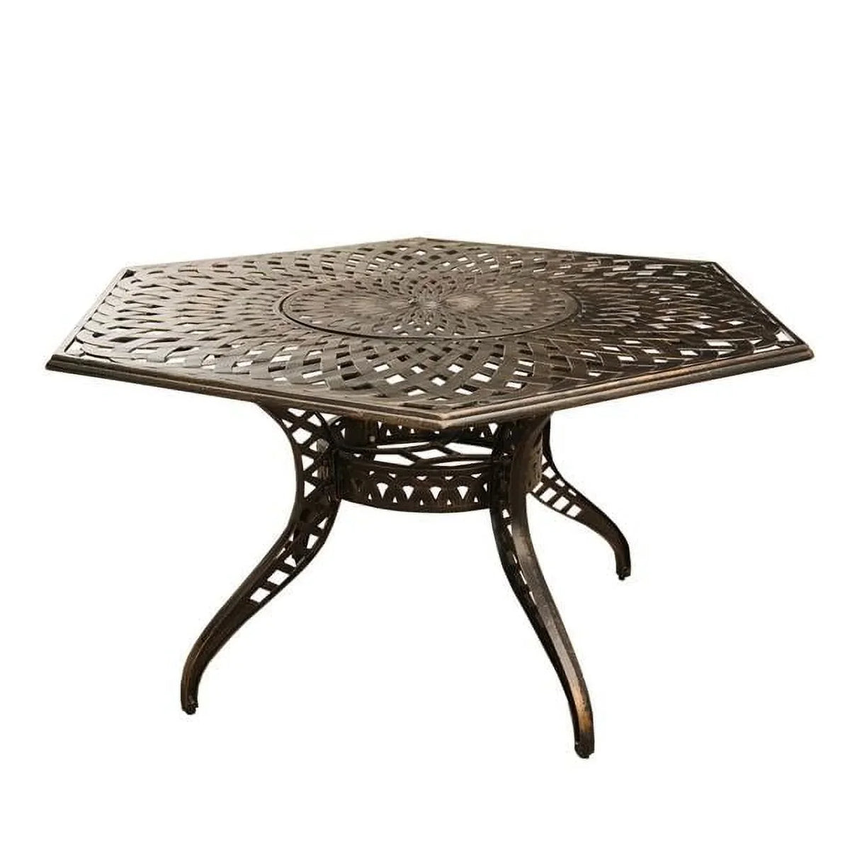 Lazy Outdoor in. Table Modern 63 Hexagon Mesh Susan, Bronze Aluminium Lattice with Dining Contemporary