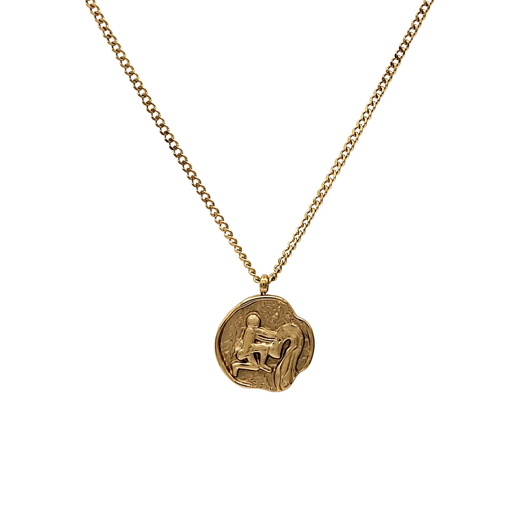 for Gift Necklace Box Steel Teens Boutique Blue Women, Horoscope, Aquarius Birthday Stainless Inc Zodiac Pendant | Gold