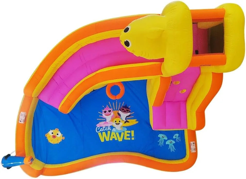 Pool Water Bounce Curve Blower & Water Kids with Outdoor Inflatable Baby Fun, House Waterslide Pink Dry, Slide, Wet Slide Backyard or Fong Water Funormous Shark Park, Sprayer, Includes Party