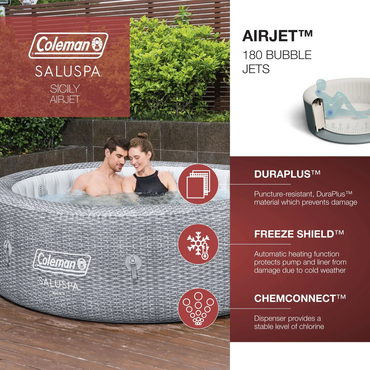 Bestway Hot Pool SaluSpa of 4 Seat Coleman AirJet Sicily Tub Spa & w/Set