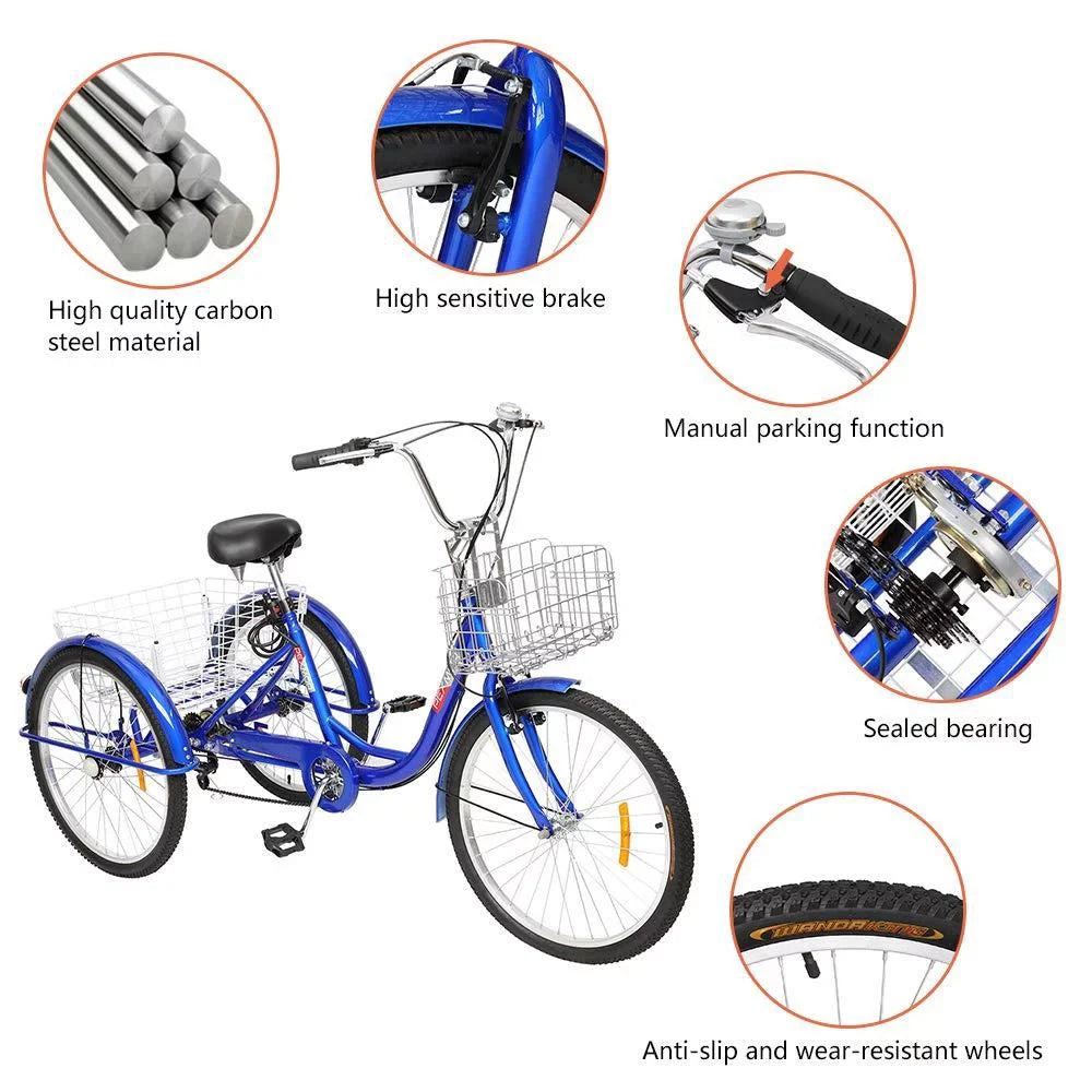 Blue SalonMore Wheel Tricycle Women's Adult 26-Inch Men's Bike,
