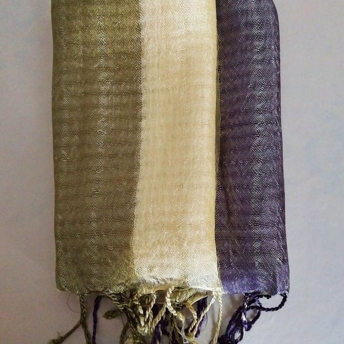 Shawl Vegan Triple - Silk Purple/Green Band
