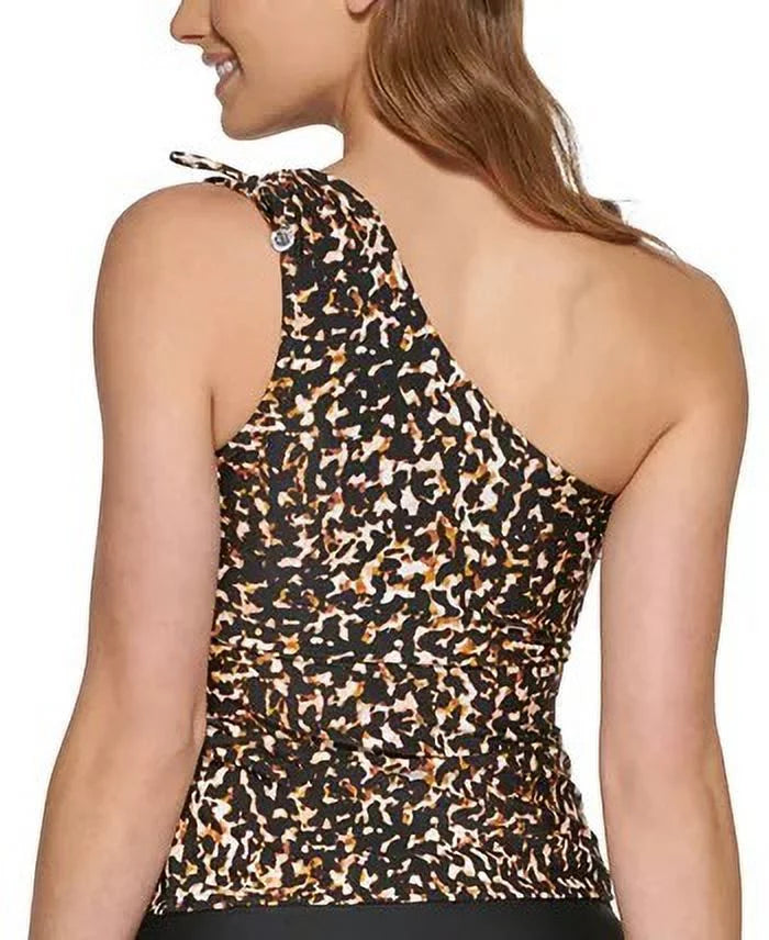 One DKNY Size Shoulder Printed Tankini Black Swimsuit Top Medium Women's