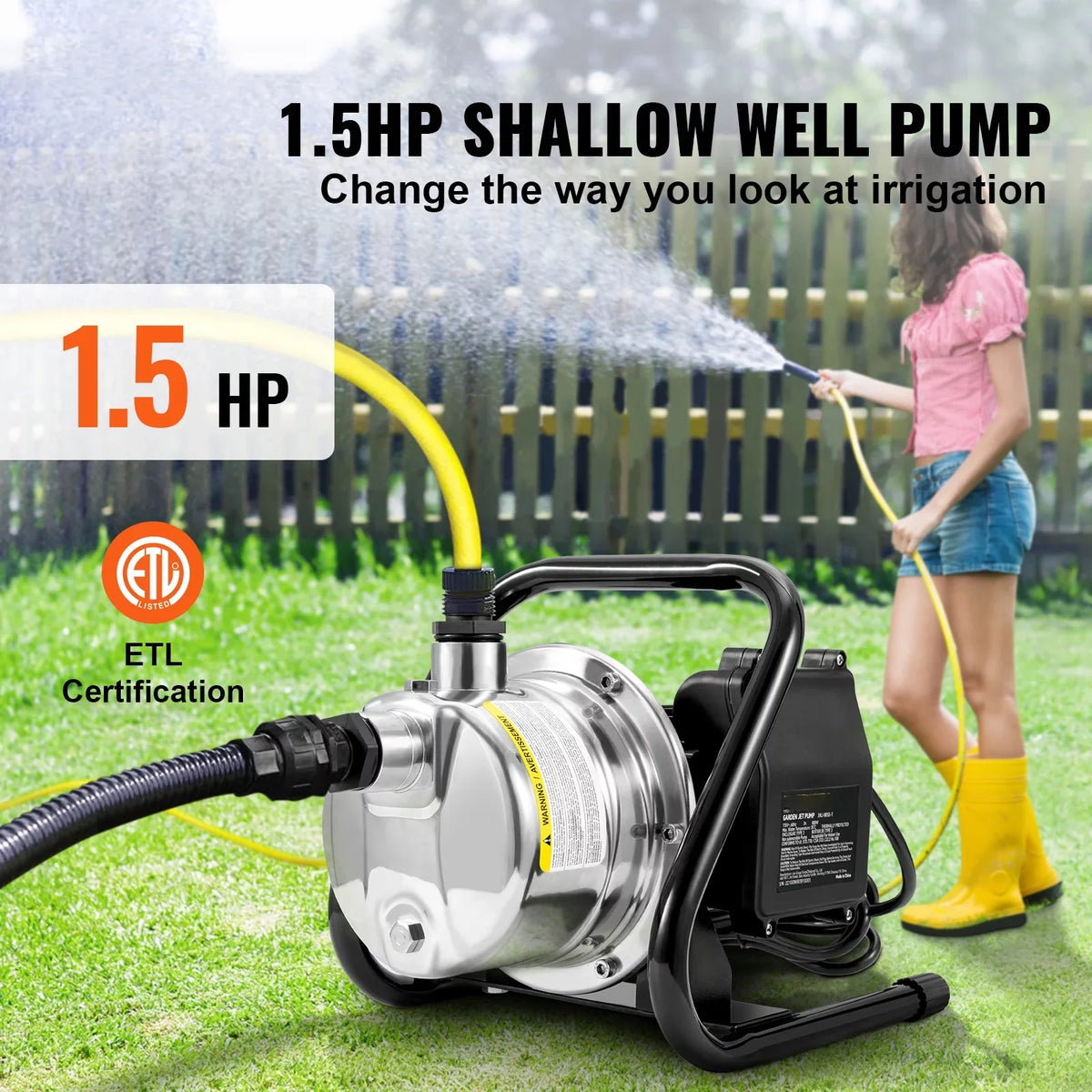 Lawn Portable Lake 1.5 Sprinkler 87 GPH 1200 Pressure, WaterTransfer for ft Pumps Booster system, 115V, Fountain, Steel Max Pump, Jet BENTISMShallowWell Stainless Height, 164 psi Irrigation HP Garden