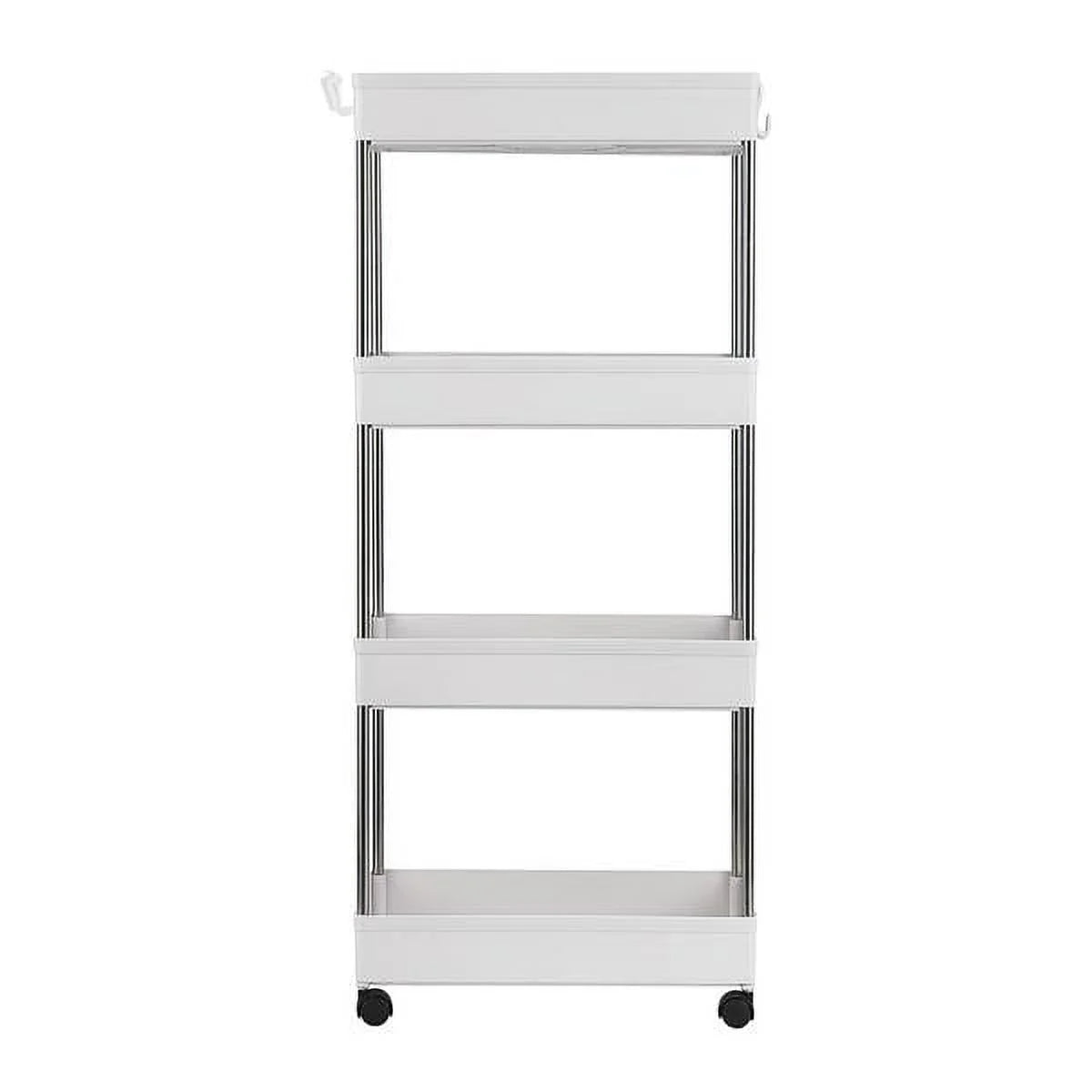 Utility Wheels, Stainless 4-Tier Kitchen, Bathroom, and with Steel, SYTHERS Cart White 4 Cart Rolling for Laundry Plastic with Room, hooks, Storage