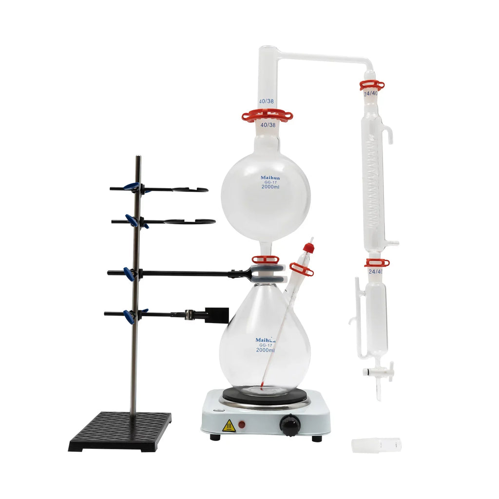 Glass Separator Oil Kit Purifier Miumaeov Oil Condenser Essential + Hot 2000ML Distillation Distillation Essential Distiller Steam Lab Stove Water + Apparatus with