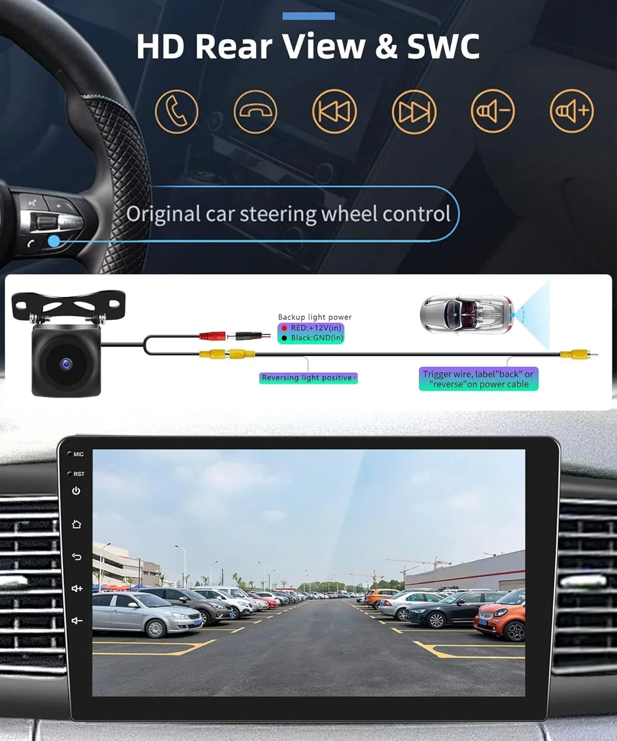Corolla USB Android SWC Bluetooth 1G+32G Car RCA Wireless Toyota Radio Screen Camera with Stereo THONZER ex + Backup Carplay, 2007-2012 WiFi for 9 Car Link GPS Touch Mirror FM Inch Rimoody