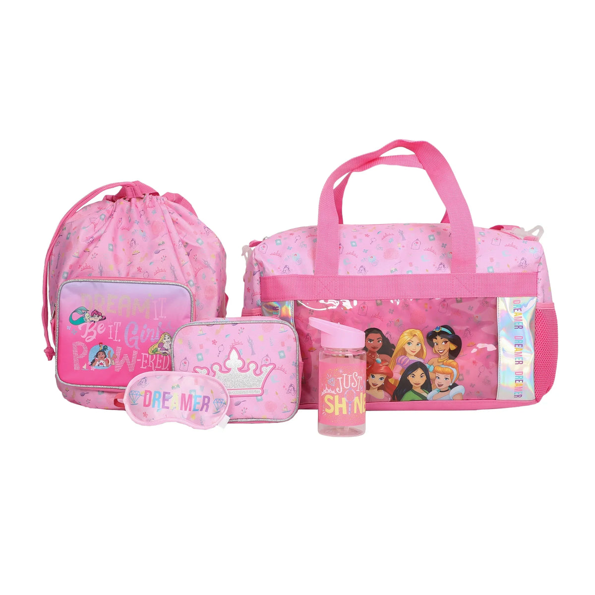 Set Disney Bag Youth Duffle Girls Princesses 5-Piece Kids Pink