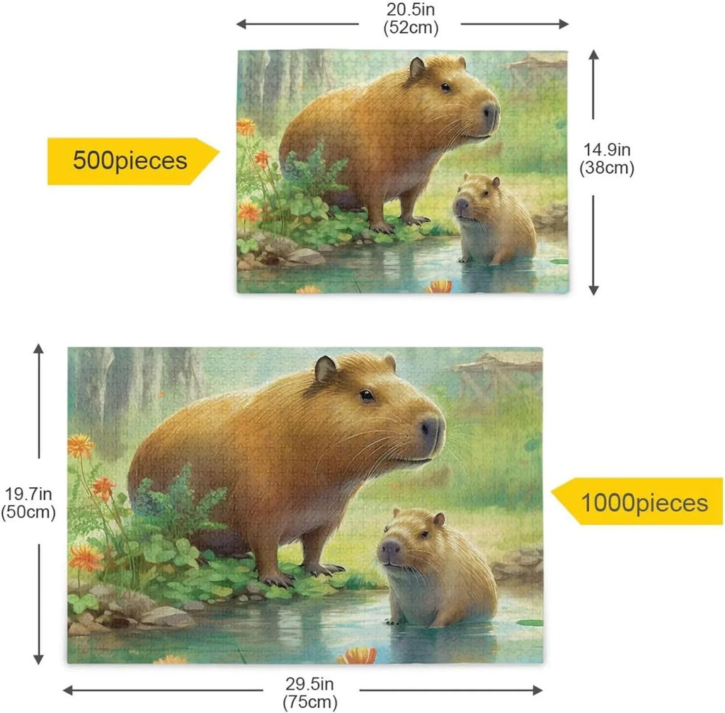 Exercise for Kids Brain Material 1000 PCS Wood Paper Game Gift Family Zigsaw Puzzle, Composite Bag, Parents Puzzle Jigsaw Fun for Adults, with Family Friends Storage Challenging Capybara