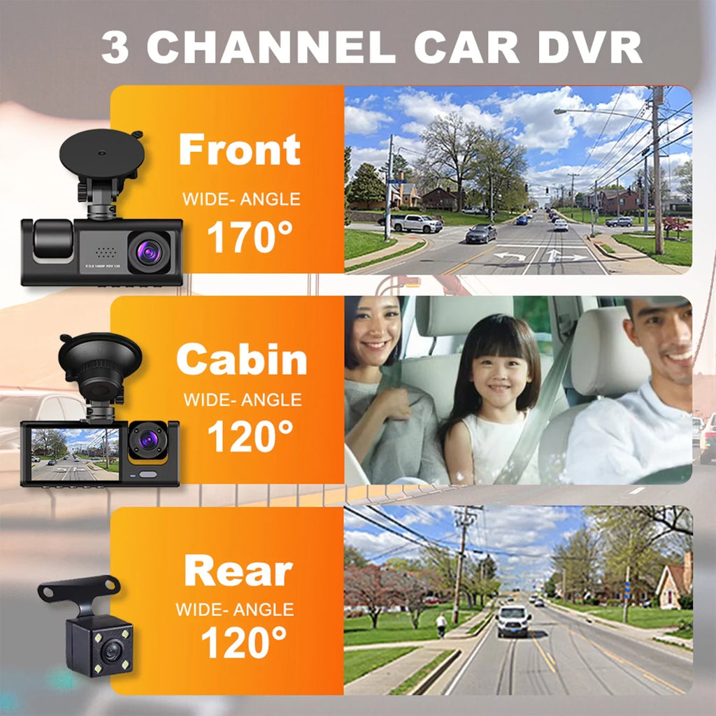 Car Recorder Auto Recording with Dash Safety Camera 3 Cameras, Camcorder, Video Driving Nebublu
