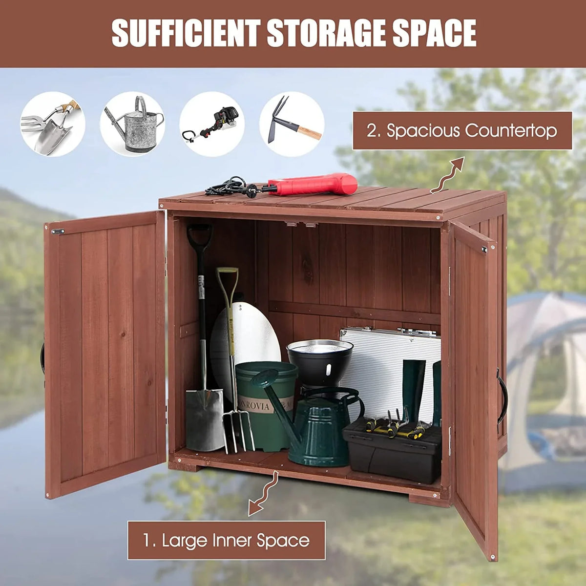 Storage Easy x 30" & Wooden for 28.5" Assembly, Garden Countertop, Space Inner Cabinet Porch, Deck Box (Brown) x Storage Storage Box, Tool Outdoor 22" W/Spacious 30" Backyard