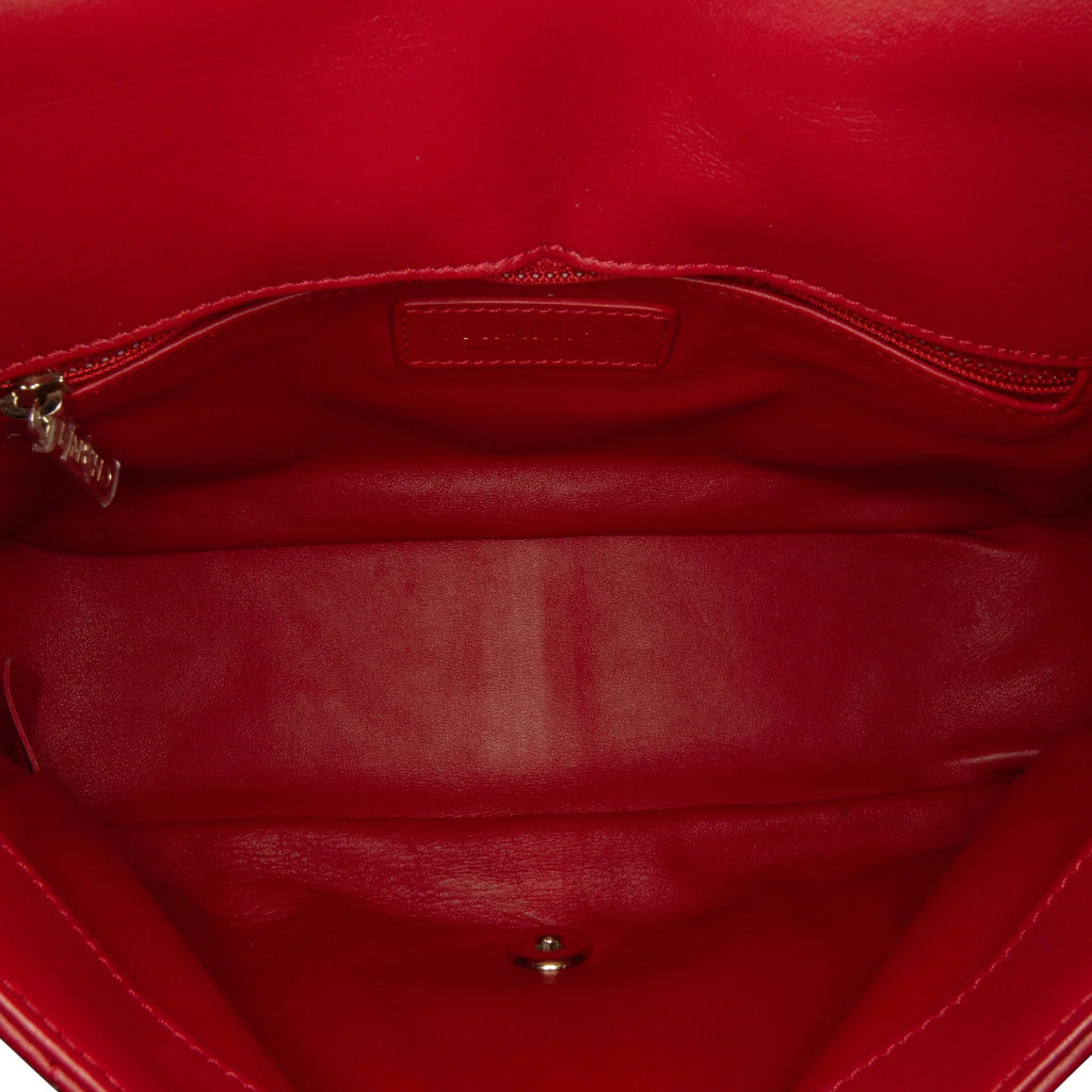 Carry Satchel Easy Unisex Pre-Owned Chanel (Good) Authenticated Lambskin Red Small Flap Leather Bag